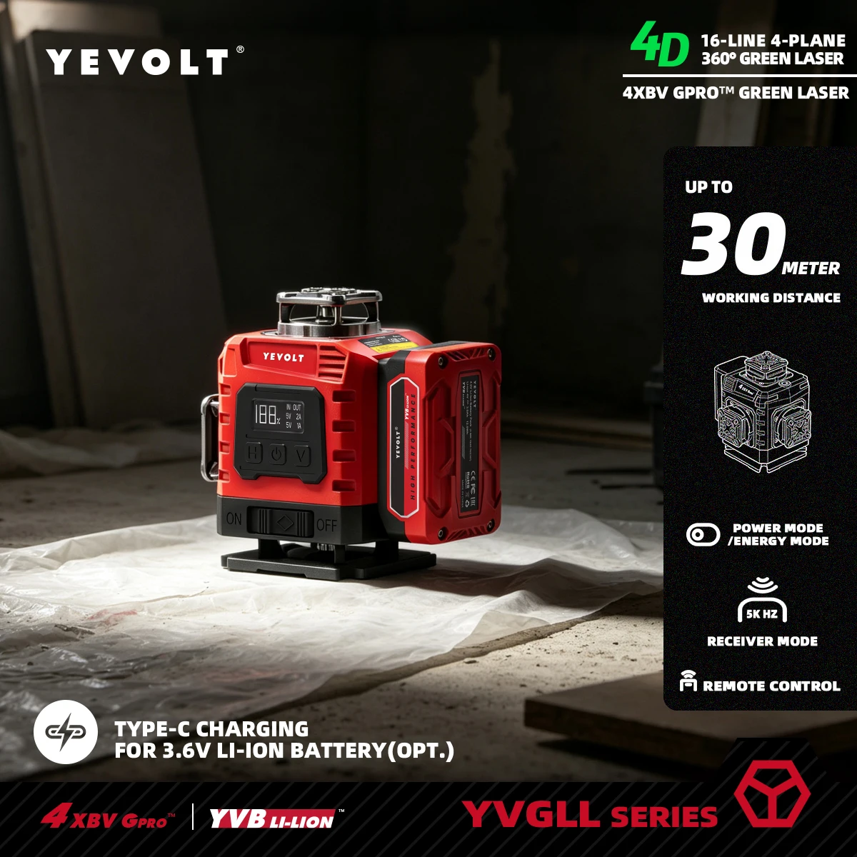 YEVOLT Laser Level 360 Self Leveling with Tripod 4D Lazer Level 4x360° Cross Line Laser for Construction Project Renovation Tool
YEVOLT Laser Level 360 Self Leveling with Tripod 4D Lazer Level 4x360° Cross Line Laser for Construction Project Renovation Tool