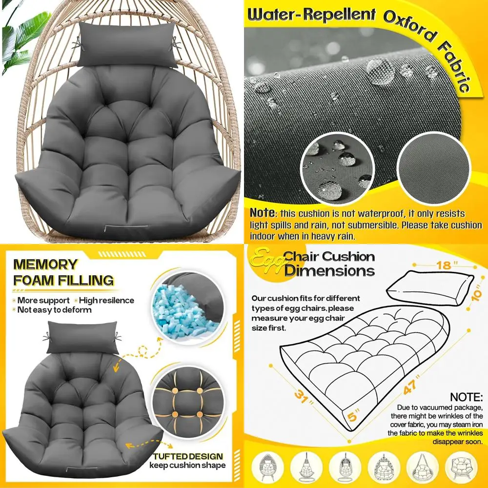 Подушка из пены с эффектом памяти для подвесного кресла-яйца, сменная, для использования в помещении/на улице, с подголовником, серая
Подушка из пены с эффектом памяти для подвесного кресла-яйца, сменная, для использования в помещении/на улице, с подголовником, серая