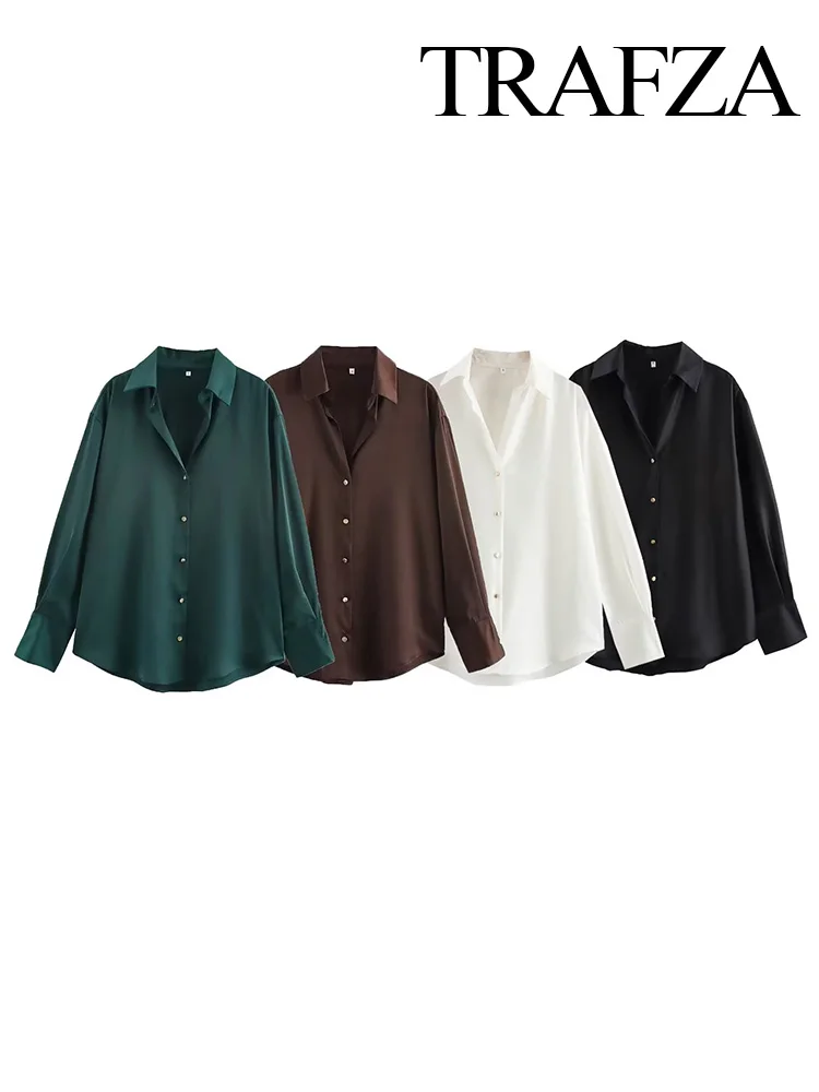 TRAFZA Women Spring New Fashion Chic Blouses Solid Turn-Down Collar Long Sleeves Single Breasted Female Loose Casual Shirts
TRAFZA Women Spring New Fashion Chic Blouses Solid Turn-Down Collar Long Sleeves Single Breasted Female Loose Casual Shirts