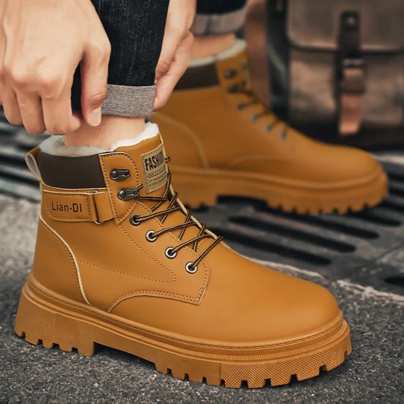 Мужские теплые ботинки до щиколотки с флисовой подкладкой, водонепроницаемые зимние ботинки, желтые, с противоскользящей толстой подошвой, прочные рабочие ботинки, Zapatos De Hombre
Мужские теплые ботинки до щиколотки с флисовой подкладкой, водонепроницаемые зимние ботинки, желтые, с противоскользящей толстой подошвой, прочные рабочие ботинки, Zapatos De Hombre
