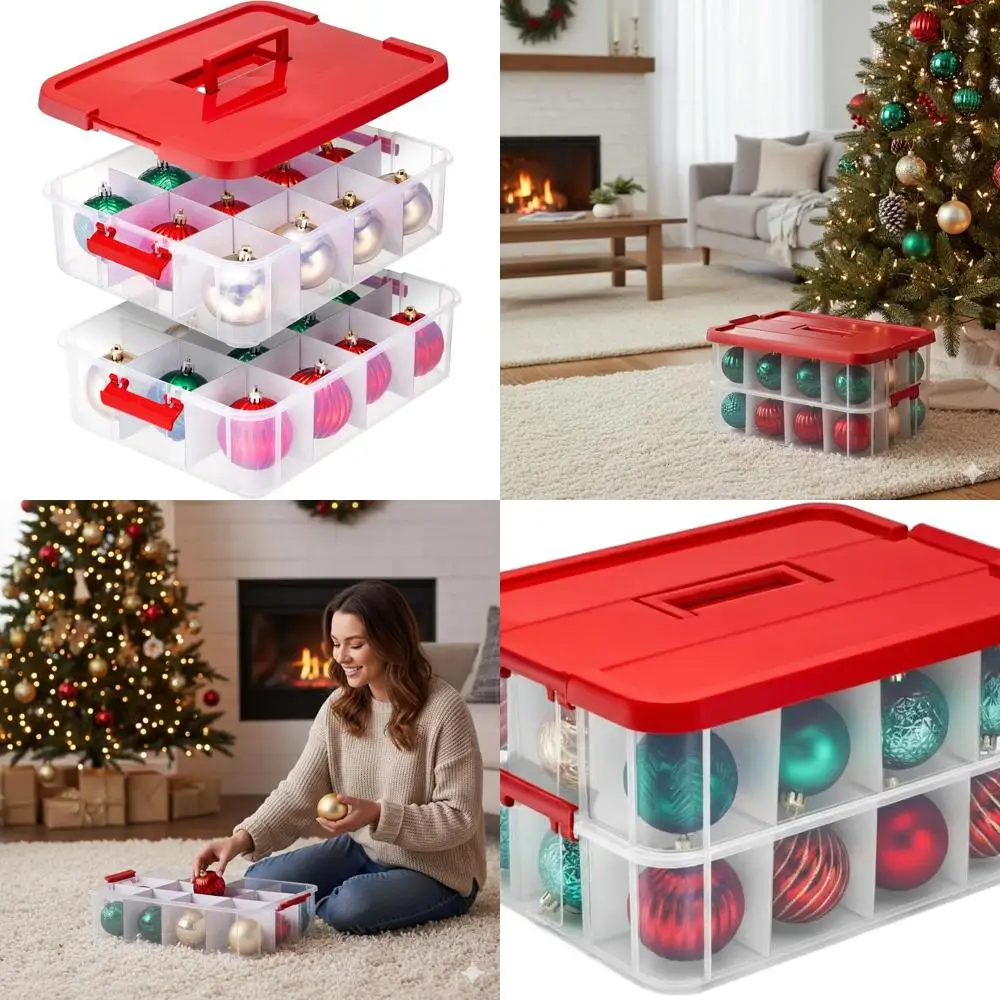 Plastic 24-Section Christmas Ornament Organizer Box for Holiday Decorations
Plastic 24-Section Christmas Ornament Organizer Box for Holiday Decorations