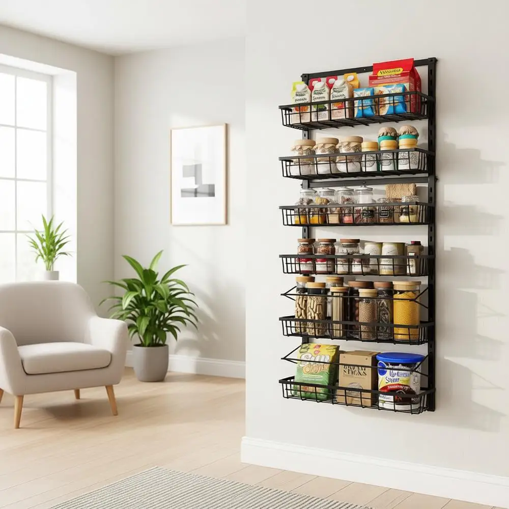 6-уровневый регулируемый металлический настенный органайзер для кладовой с подвесными корзинами для кухни и домашнего хранения
6-уровневый регулируемый металлический настенный органайзер для кладовой с подвесными корзинами для кухни и домашнего хранения