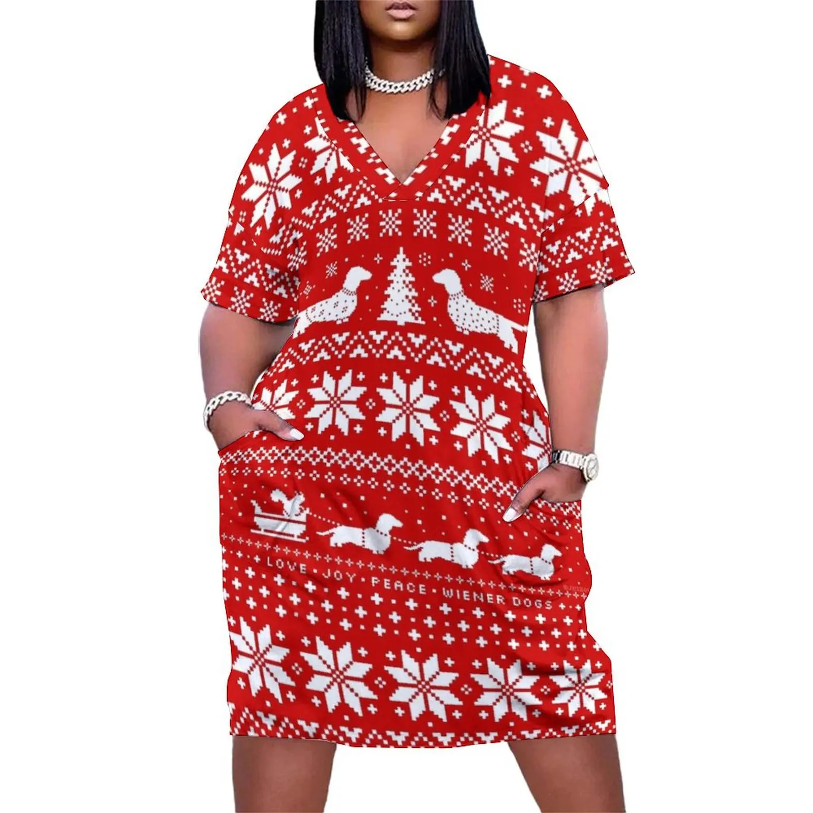 Dachshunds Christmas Sweater Pattern Loose Pocket Dress long dresses for women summer dress daily 
Dachshunds Christmas Sweater Pattern Loose Pocket Dress long dresses for women summer dress daily