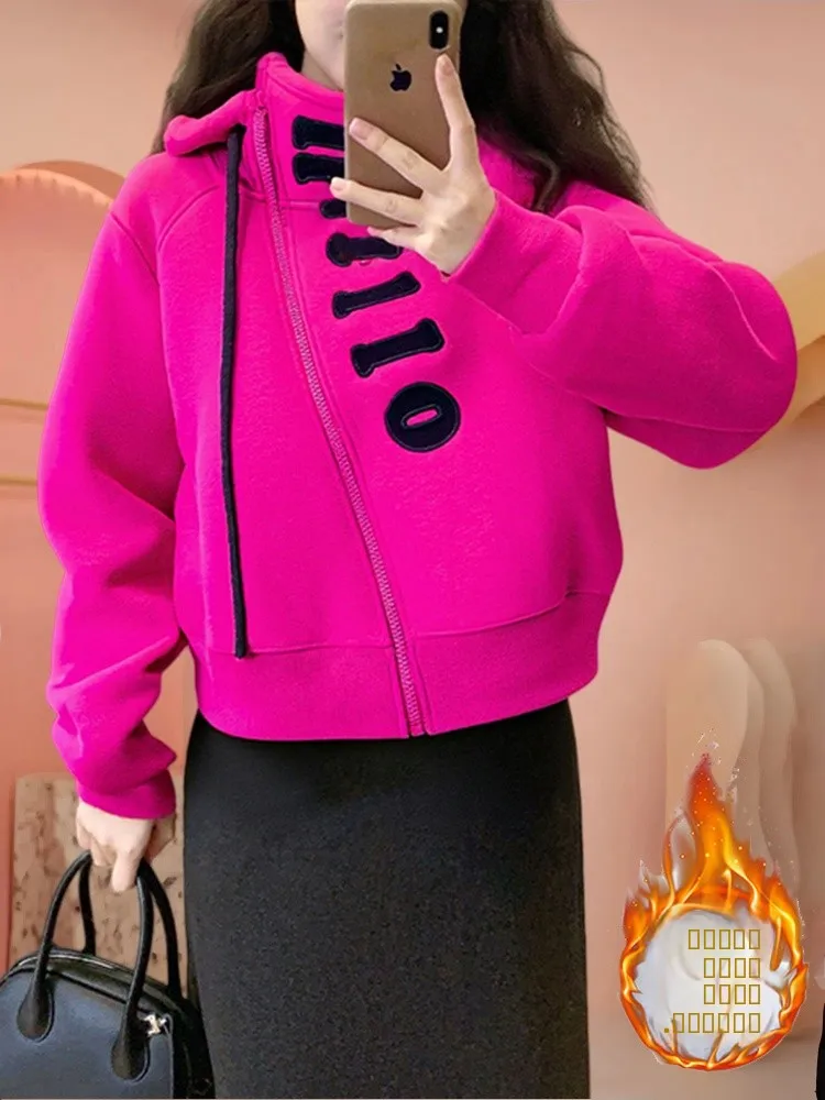 Зимний кардиган на молнии с капюшоном и флисовой подкладкой, женский свободный топ с принтом в корейском стиле, повседневный, с длинными рукавами, из смесового полиэстера
Зимний кардиган на молнии с капюшоном и флисовой подкладкой, женский свободный топ с принтом в корейском стиле, повседневный, с длинными рукавами, из смесового полиэстера