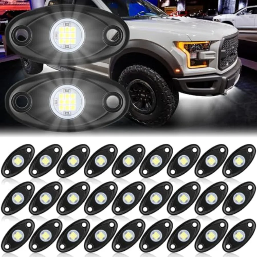 30 Pods Rock Lights White Underglow Lights for Trucks Car SUV Waterproof Shockproof LED Ambient Rocklights Automotive Trailer L
30 Pods Rock Lights White Underglow Lights for Trucks Car SUV Waterproof Shockproof LED Ambient Rocklights Automotive Trailer L
