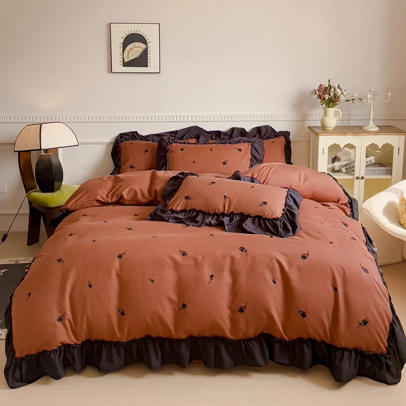 Washed Cotton Embroidered Ruffle Princess Bedding Set Duvet Cover Sheet Pillowcases Korean Style Floral Bed Linen Comforter Sets
Washed Cotton Embroidered Ruffle Princess Bedding Set Duvet Cover Sheet Pillowcases Korean Style Floral Bed Linen Comforter Sets
