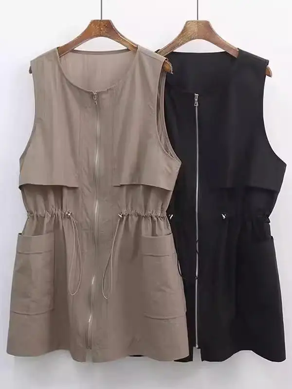 Slimming Fitted Vest Jacket Women's Summer Thin Sleeveless Waist-Cinching Cargo Style Outerwear round Neck Zipper Closure Sol...
Slimming Fitted Vest Jacket Women's Summer Thin Sleeveless Waist-Cinching Cargo Style Outerwear round Neck Zipper Closure Sol...