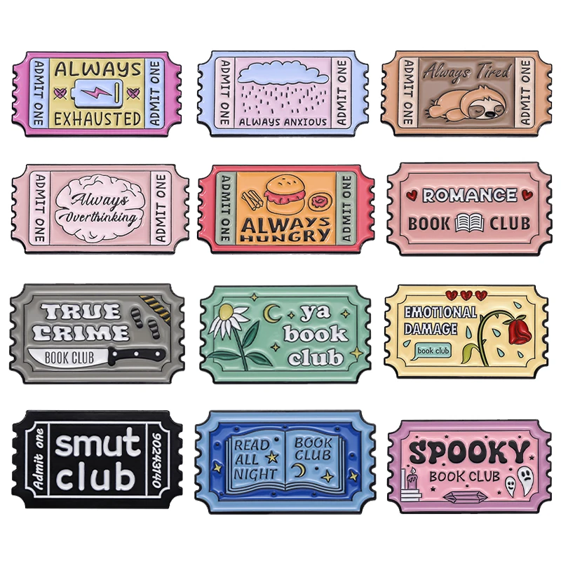 Creative Cartoon Ticket Enamel Pin Spooky Book Club Always Exhausted Brooches Backpack Cute Metal Decor Lapel Badge Wholesale
Creative Cartoon Ticket Enamel Pin Spooky Book Club Always Exhausted Brooches Backpack Cute Metal Decor Lapel Badge Wholesale