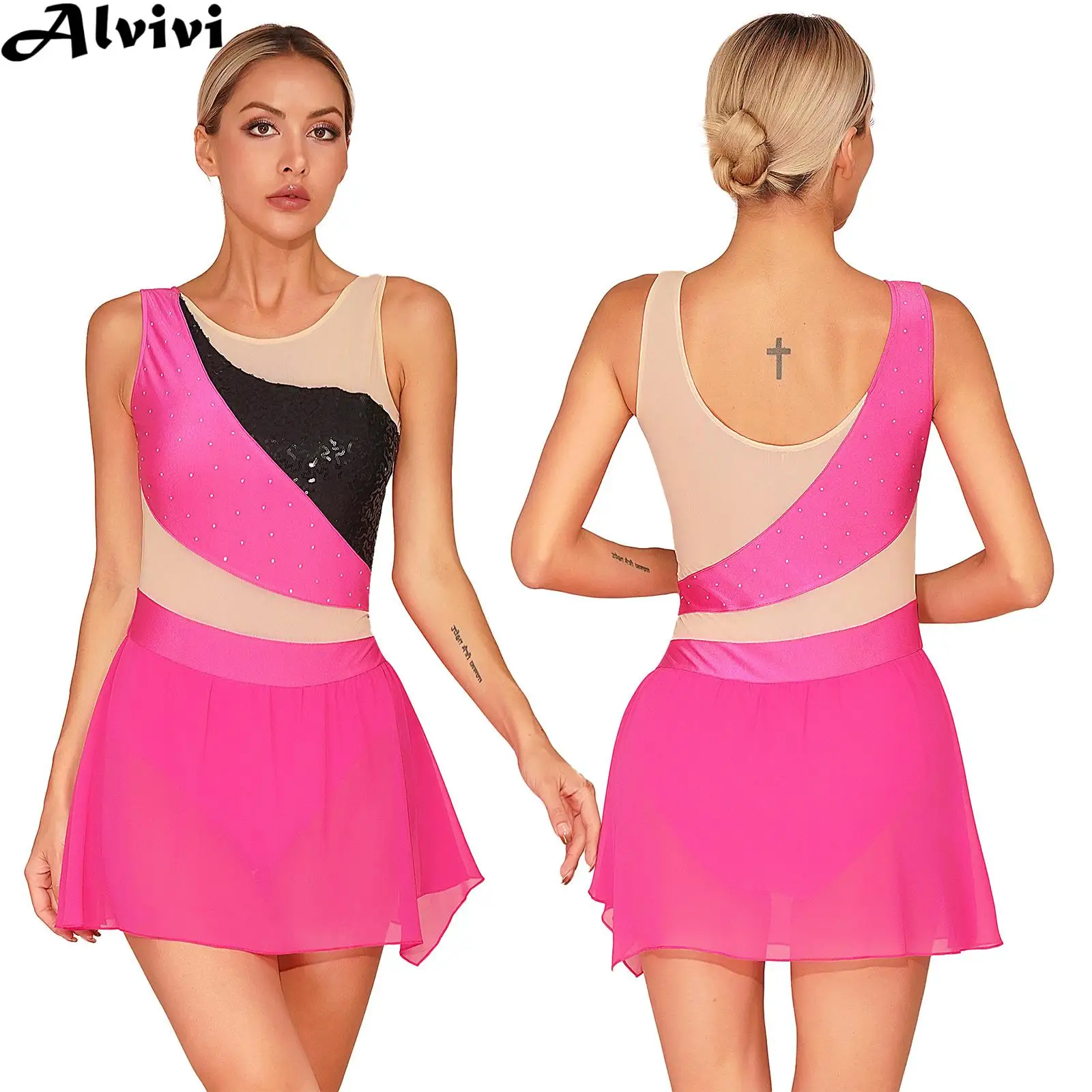 Women Figure Skating Dress Ballet Lyrical Dance Gymnastics Stage Performance Costume Sleeveless Sequin Rhinestone Leotard Tutu
Women Figure Skating Dress Ballet Lyrical Dance Gymnastics Stage Performance Costume Sleeveless Sequin Rhinestone Leotard Tutu