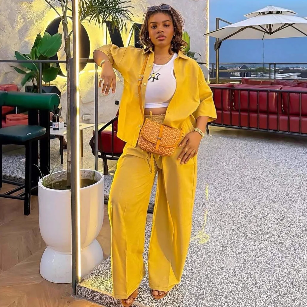 2026 Women Wide Leg Pants with Shirt Two Piece Sets Versatile Loose Casual Suits Chic Comfy Cotton Linen Streetwear Sets Femme
2026 Women Wide Leg Pants with Shirt Two Piece Sets Versatile Loose Casual Suits Chic Comfy Cotton Linen Streetwear Sets Femme