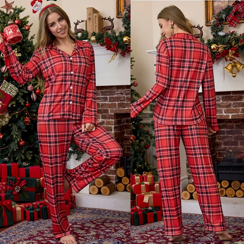 Women's 2 Piece Pajama Set Long Sleeve Lapel Button Up Shirt Tops Plaid/Stripe/Christmas Elements Print Pants Sleepwear Sets
Women's 2 Piece Pajama Set Long Sleeve Lapel Button Up Shirt Tops Plaid/Stripe/Christmas Elements Print Pants Sleepwear Sets
