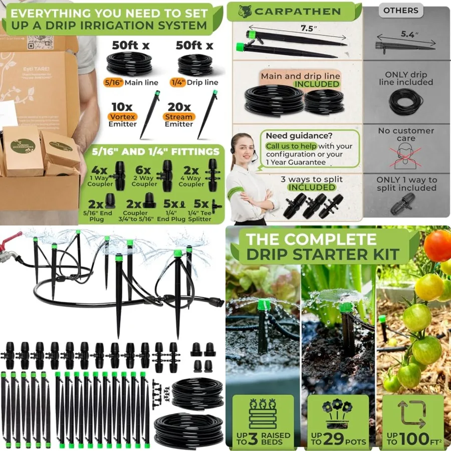 Drip Irrigation System Kit - Complete Premium Garden Watering System with Adjustable Sprinkler Emitters, 5/16 1/4 Tubing and Fi
Drip Irrigation System Kit - Complete Premium Garden Watering System with Adjustable Sprinkler Emitters, 5/16 1/4 Tubing and Fi