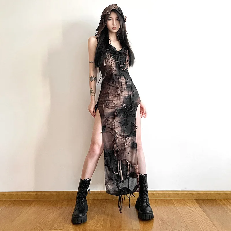 European-style spring new women's dress solid color slim-fit street fashion hooded sleeveless slit dress
European-style spring new women's dress solid color slim-fit street fashion hooded sleeveless slit dress