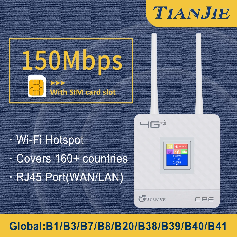 TIANJIE CPE903 Wifi Router Modem 4G With Wifi Hotspot WAN/LAN Port Dual External Antennas LTE Router With Sim Card Slot Wifi 6
TIANJIE CPE903 Wifi Router Modem 4G With Wifi Hotspot WAN/LAN Port Dual External Antennas LTE Router With Sim Card Slot Wifi 6