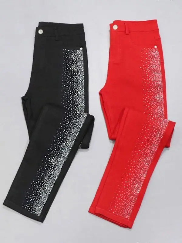 Fashionable High-Waisted Slim Fit Denim Jeans Women's Spring Summer New Style Korean Version Rhinestone Embellished Pencil Pants
Fashionable High-Waisted Slim Fit Denim Jeans Women's Spring Summer New Style Korean Version Rhinestone Embellished Pencil Pants