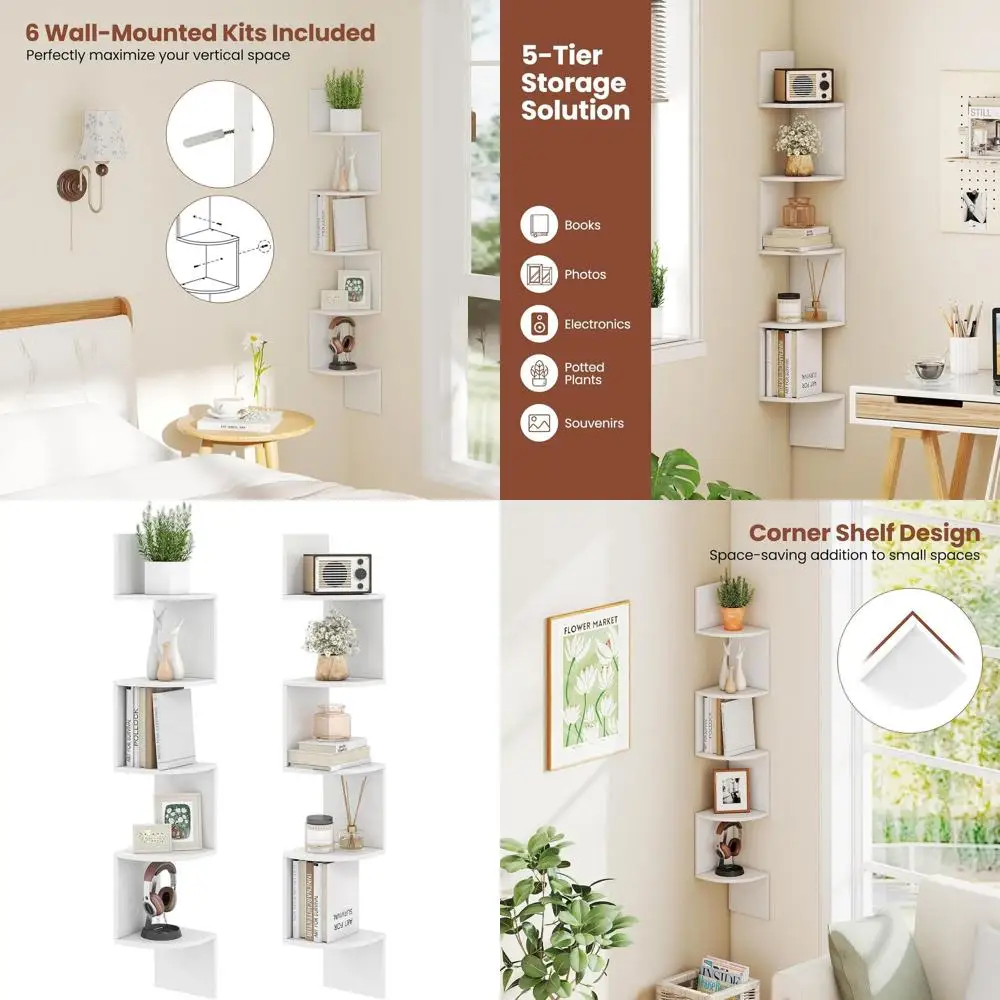 2-Piece 5-Tier Wall Mounted Floating Bookshelf Set, White Wooden Storage Organizer for Home, Suitable for Living Room, Bedroom,
2-Piece 5-Tier Wall Mounted Floating Bookshelf Set, White Wooden Storage Organizer for Home, Suitable for Living Room, Bedroom,