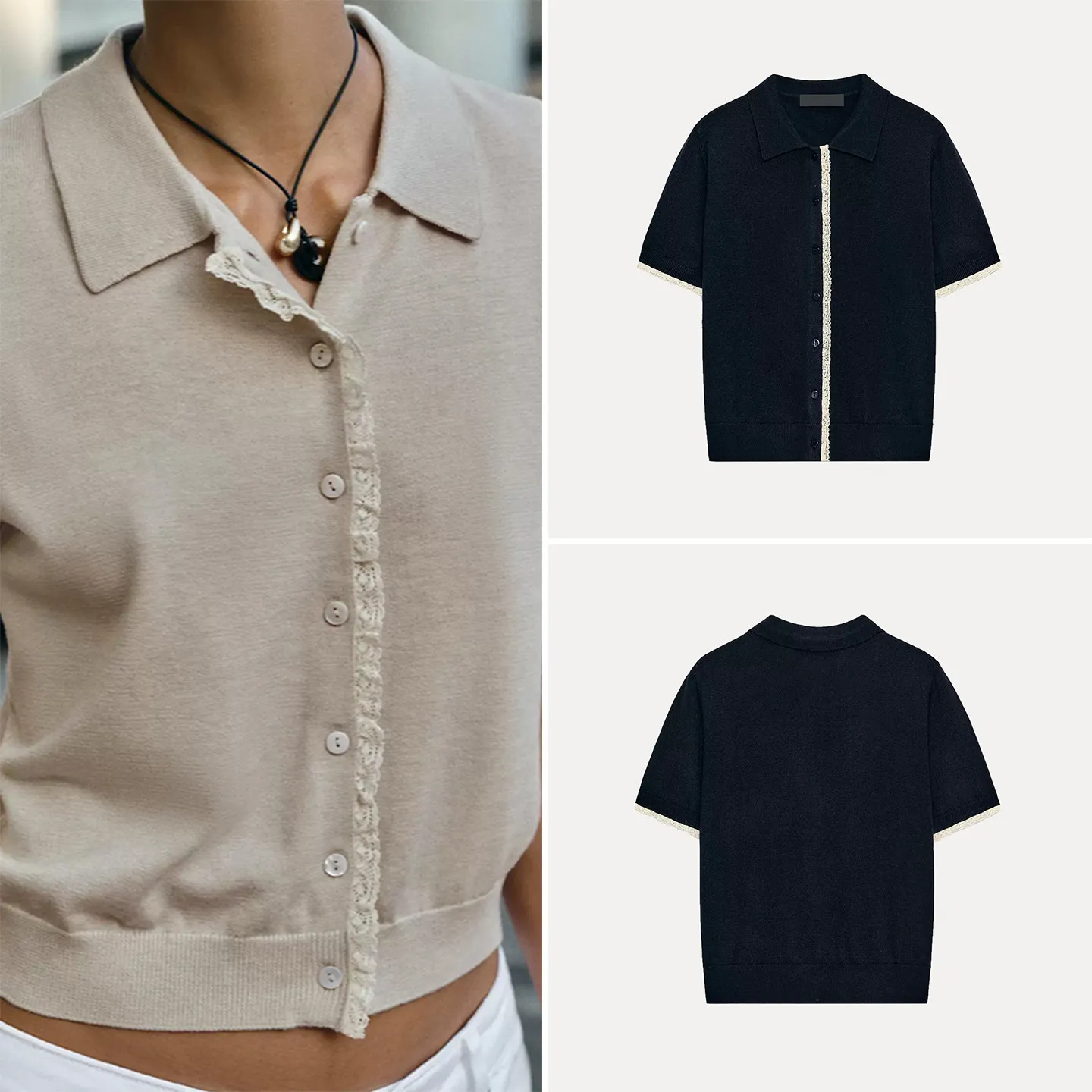 Fashionable Short Sleeve Neck Knitted Jacket Women's Summer New Arrival Lace Trim Knitwear Loose Fit Pure Color Zadata
Fashionable Short Sleeve Neck Knitted Jacket Women's Summer New Arrival Lace Trim Knitwear Loose Fit Pure Color Zadata