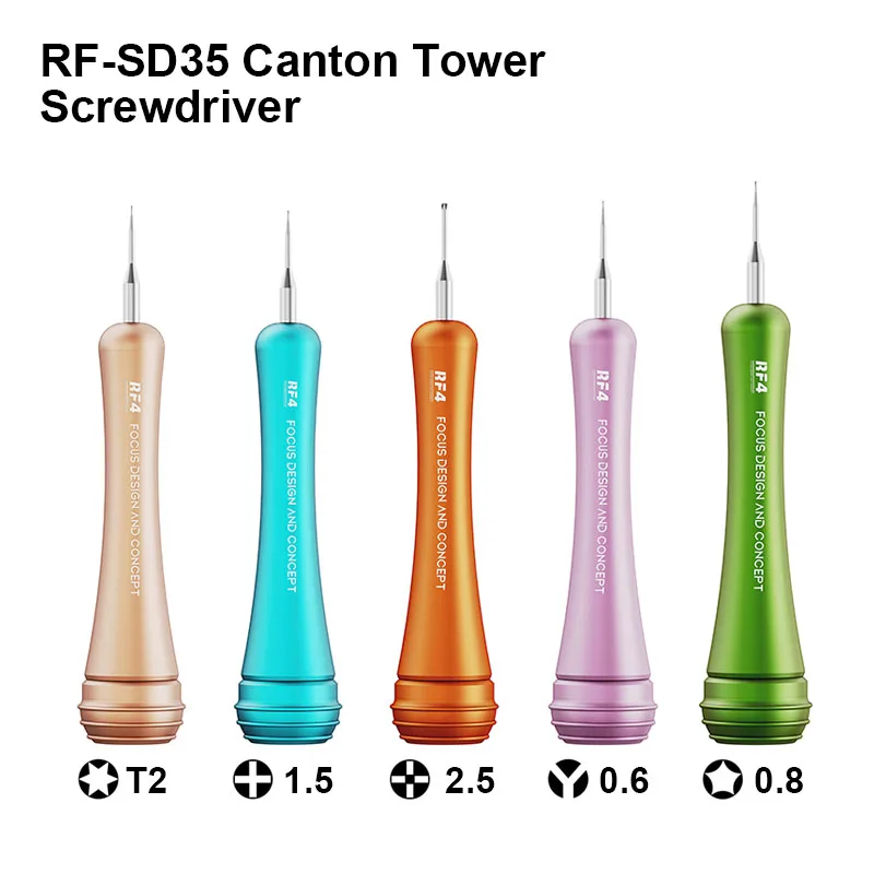 RF4 RF-SD35 красочная отвертка в виде кантонской башни, набор прецизионных нескользящих отверток, оригинальный ручной ремонт чипа материнской платы
RF4 RF-SD35 красочная отвертка в виде кантонской башни, набор прецизионных нескользящих отверток, оригинальный ручной ремонт чипа материнской платы