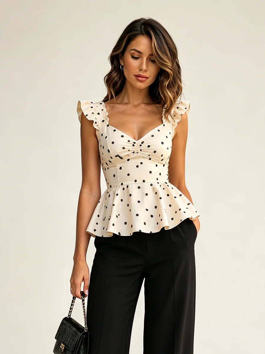 LIMO Women's Polka Dot Peplum Top Ruffle Sleeve Sweetheart Neck Summer Casual Blouse
LIMO Women's Polka Dot Peplum Top Ruffle Sleeve Sweetheart Neck Summer Casual Blouse