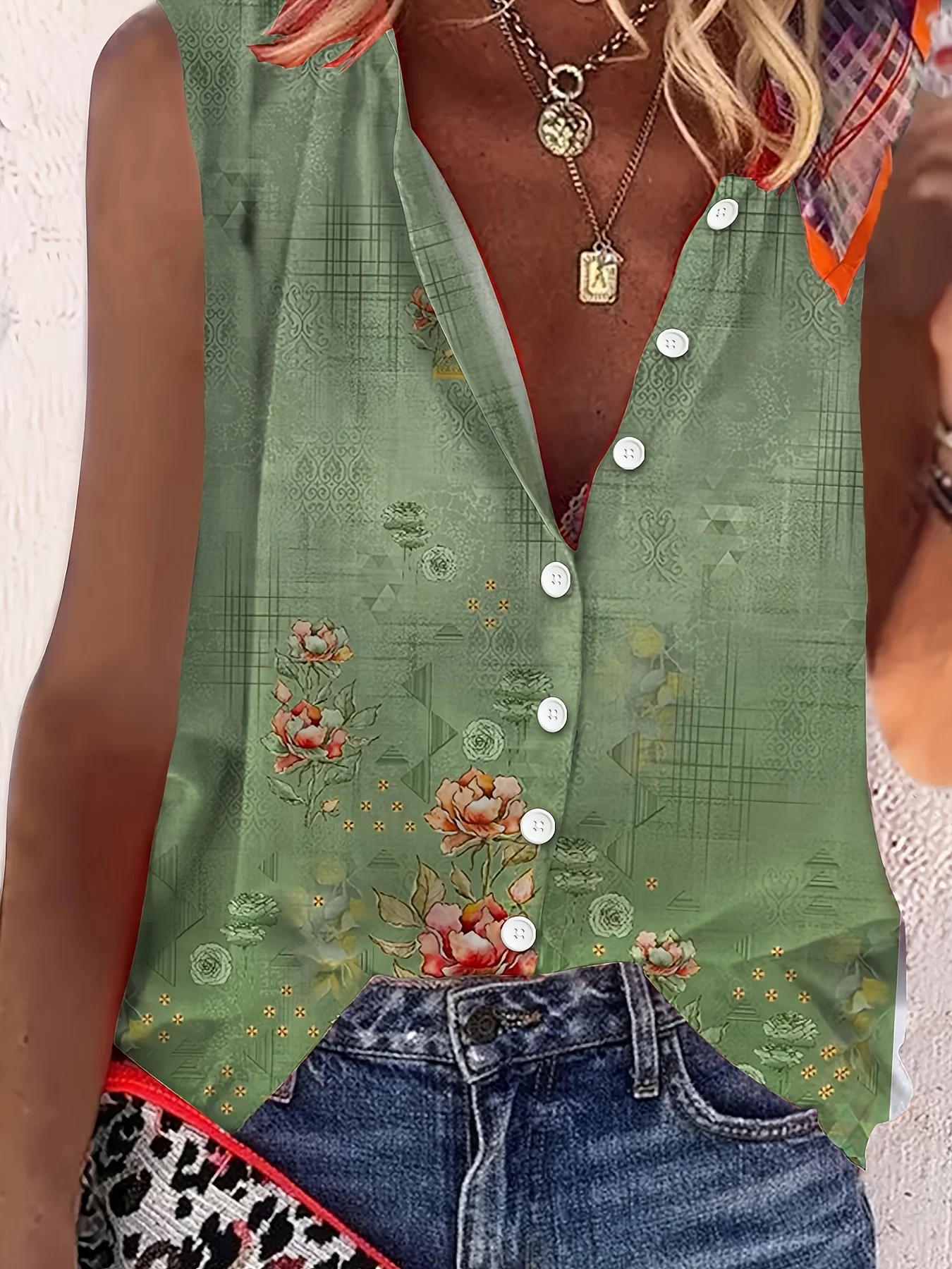 New summer style artistic sleeveless shirt for women, retro bohemian style multi-color floral print women's top
New summer style artistic sleeveless shirt for women, retro bohemian style multi-color floral print women's top