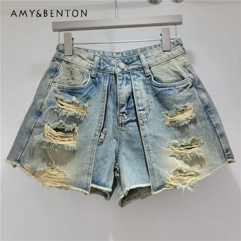 Casual Fashion Slim Fake Two-piece Distressed Ripped Denim Skort 2026 Summer New High Waist A-line Wide Leg Booty Shorts Ladies
Casual Fashion Slim Fake Two-piece Distressed Ripped Denim Skort 2026 Summer New High Waist A-line Wide Leg Booty Shorts Ladies