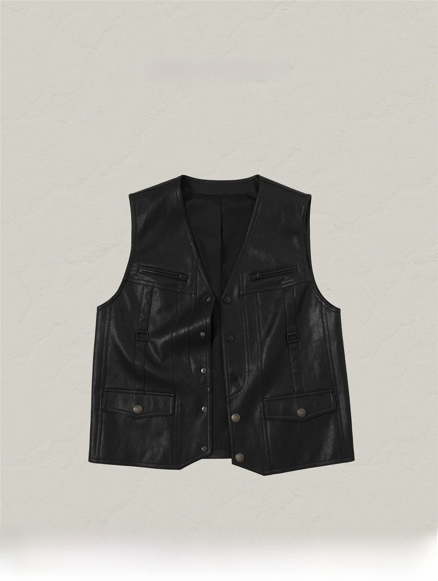 Black V-Neck Multi-Pocket Leather Vest Women's Fashionable Versatile Spring 2026 Simple Design Commute Style Mid-Age Suitable
Black V-Neck Multi-Pocket Leather Vest Women's Fashionable Versatile Spring 2026 Simple Design Commute Style Mid-Age Suitable