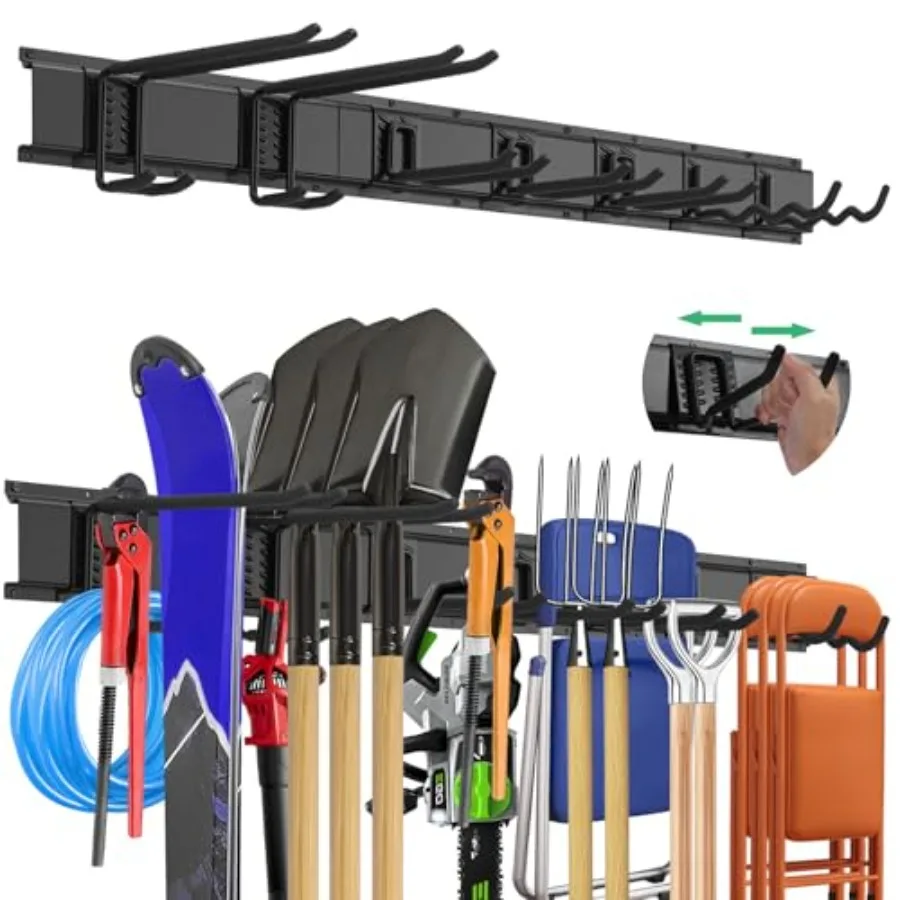Garage Tool Organizer Wall Mount - Heavy Duty 520lbs Metal Storage Rack Easy stall Adjustable Hooks for Garden Tools Brooms
Garage Tool Organizer Wall Mount - Heavy Duty 520lbs Metal Storage Rack Easy stall Adjustable Hooks for Garden Tools Brooms