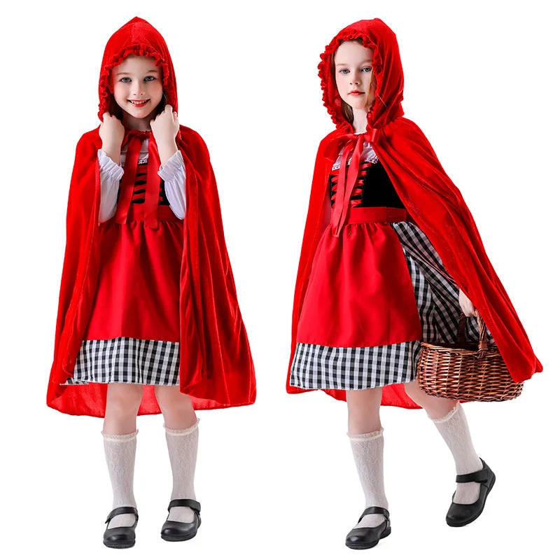 Children Little Red Riding Hood Role Playing Costume Red Cloak Checkered Dress Fairy Tale Performance Theme Party Halloween Set
Children Little Red Riding Hood Role Playing Costume Red Cloak Checkered Dress Fairy Tale Performance Theme Party Halloween Set