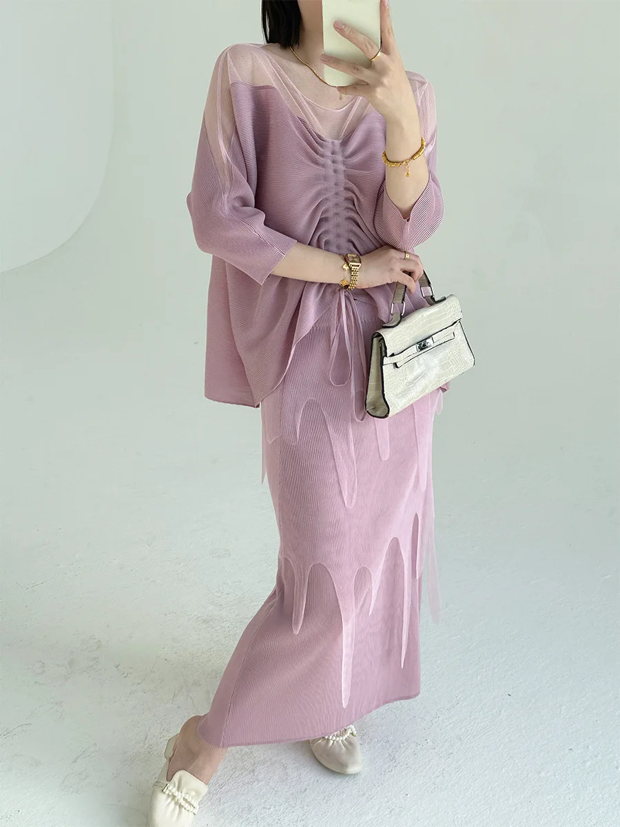 Spring Summer Fashion Mesh Splicing Design Pleated Elegant Slimming Two Piece Set Women's High Waist Princess Style Casual Wear
Spring Summer Fashion Mesh Splicing Design Pleated Elegant Slimming Two Piece Set Women's High Waist Princess Style Casual Wear