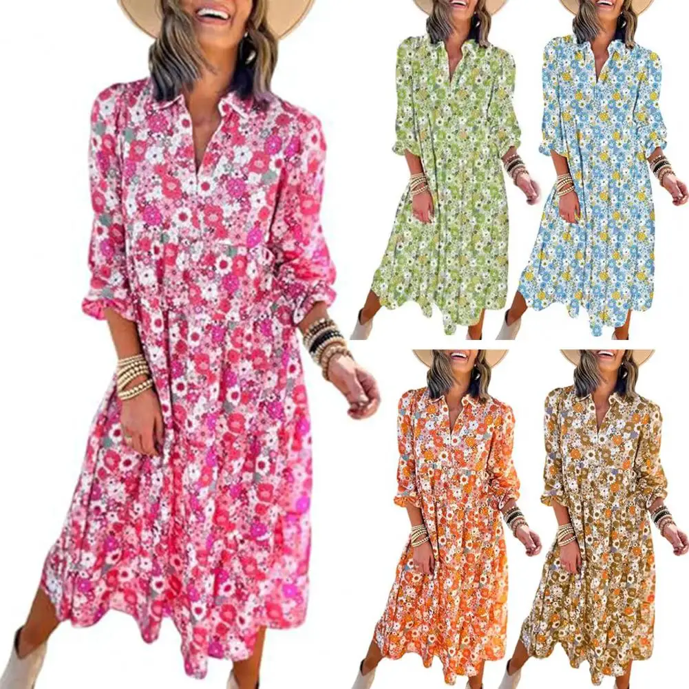 Flower Printed Dress Women Long Sleeve Dress Bohemian Style V Neck Midi Dress with Flowy Hem Long Sleeves for Wear Fall Spring
Flower Printed Dress Women Long Sleeve Dress Bohemian Style V Neck Midi Dress with Flowy Hem Long Sleeves for Wear Fall Spring