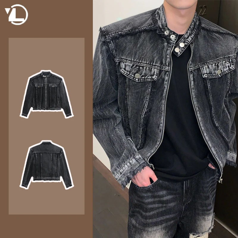 Street Trend Men Denim Jacket 2024 Autumn Couple Streetwear Punk Stand Collar Washed Tops Shoulder Pads Rough Edges Cowboy Coats
Street Trend Men Denim Jacket 2024 Autumn Couple Streetwear Punk Stand Collar Washed Tops Shoulder Pads Rough Edges Cowboy Coats