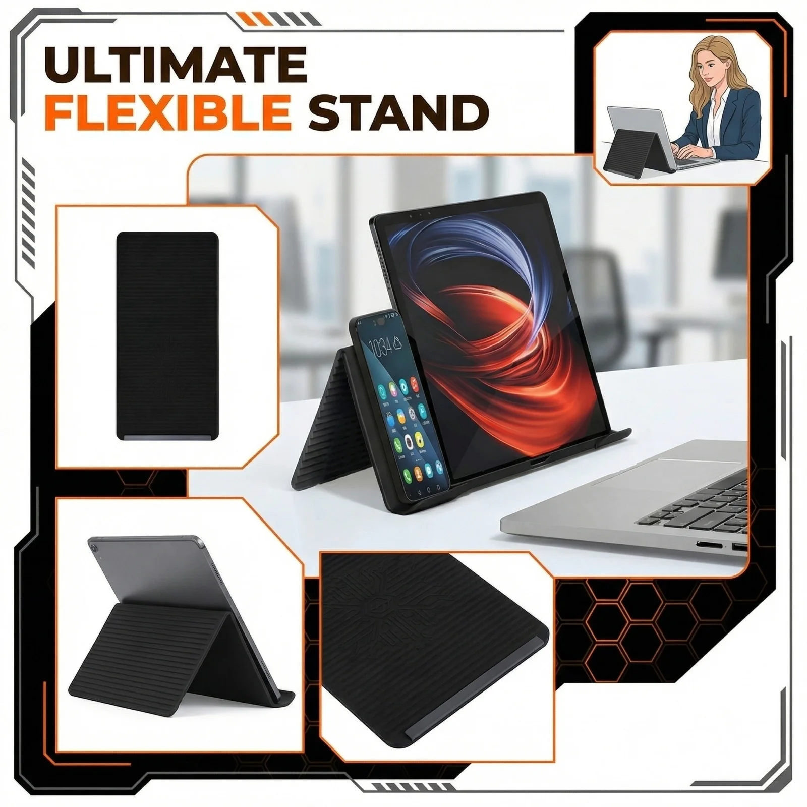 Black Flexible Phone and Tablet Stand Multi Angle Universal Holder Non Slip Portable Desk Mount for Smartphones and Tablets
Black Flexible Phone and Tablet Stand Multi Angle Universal Holder Non Slip Portable Desk Mount for Smartphones and Tablets