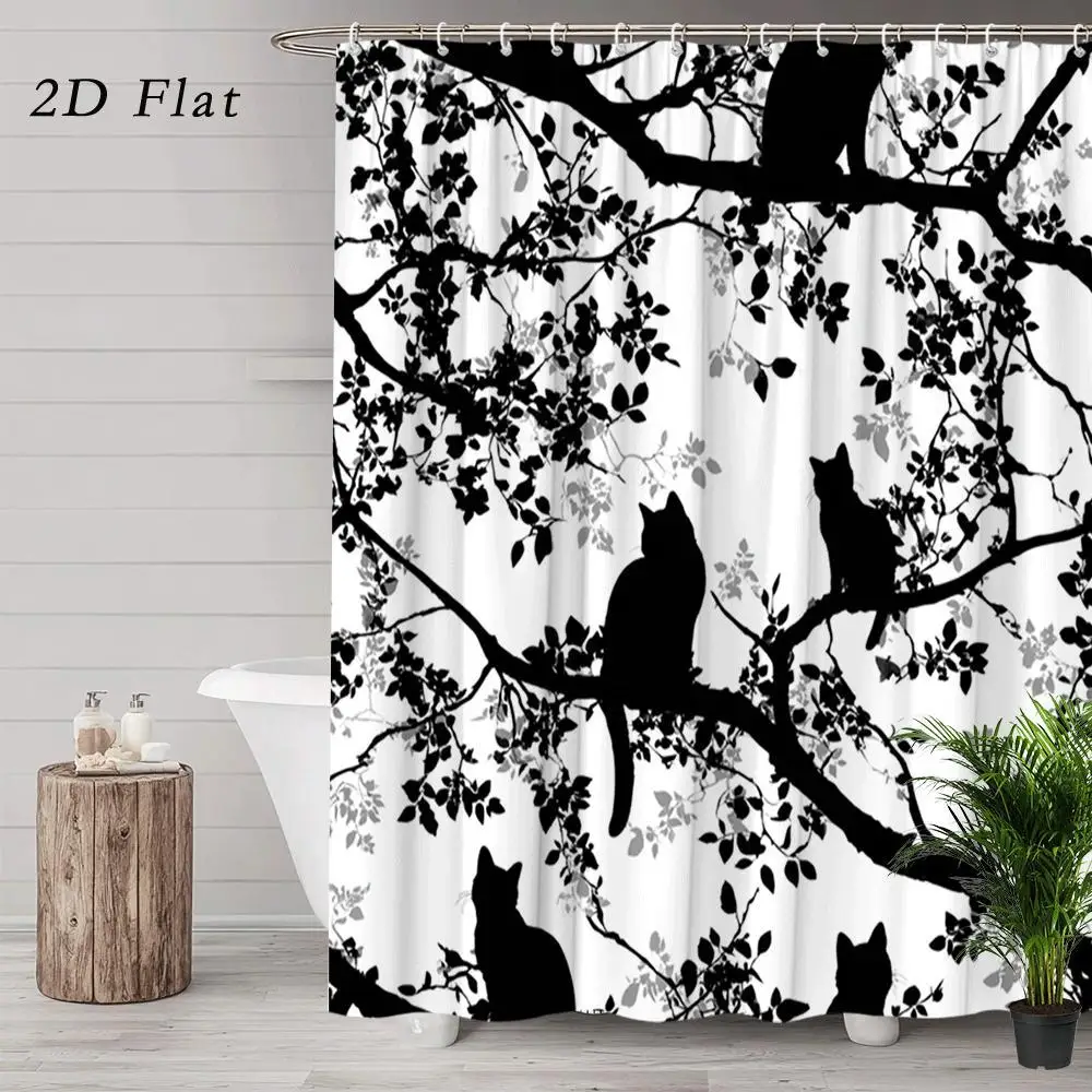 Polyester Cat Silhouette Shower Curtain Black White Branch Floral Animal Print Waterproof Bathroom Liner Decor Accessories for H
Polyester Cat Silhouette Shower Curtain Black White Branch Floral Animal Print Waterproof Bathroom Liner Decor Accessories for H