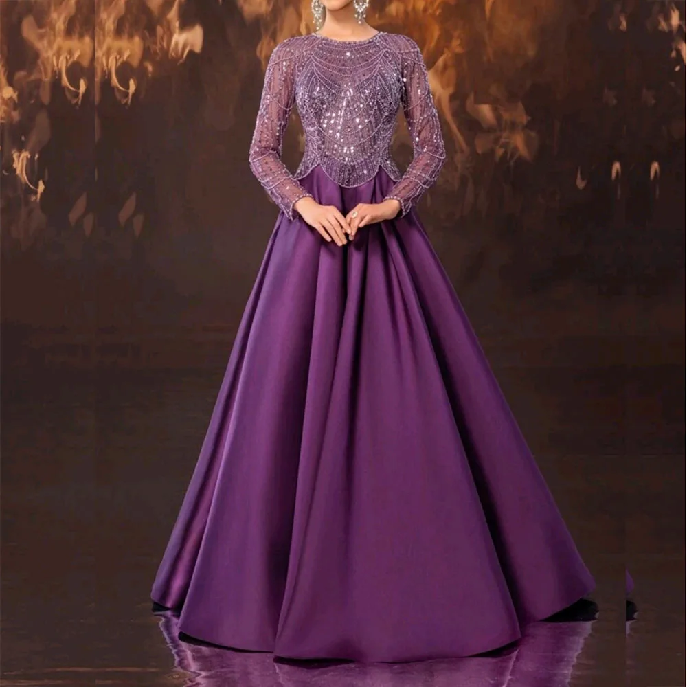 Elegant Purple Evening Dresses Formal Long Sleeve O-Neck Floor Length Prom Dress Luxury Draped Crystal Beading A-Line Gowns
Elegant Purple Evening Dresses Formal Long Sleeve O-Neck Floor Length Prom Dress Luxury Draped Crystal Beading A-Line Gowns
