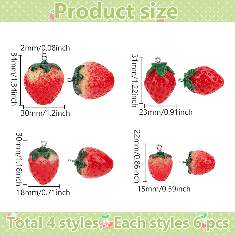 24Pcs 4 Styles Resin Pendants with Platinum Tone Iron Findings Imitation Food Strawberry Red 23~39x16~29x16~24mm Hole: 1.8~2mm
24Pcs 4 Styles Resin Pendants with Platinum Tone Iron Findings Imitation Food Strawberry Red 23~39x16~29x16~24mm Hole: 1.8~2mm