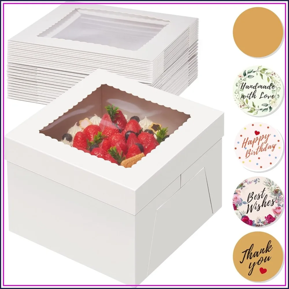 15pcs Cake Boxes, 10x10x8 Inches Tall with Window, White Bakery Boxes, Large Square Cardboard for Multi-Layer Cakes, Cake Decorating Supplies
15pcs Cake Boxes, 10x10x8 Inches Tall with Window, White Bakery Boxes, Large Square Cardboard for Multi-Layer Cakes, Cake Decorating Supplies