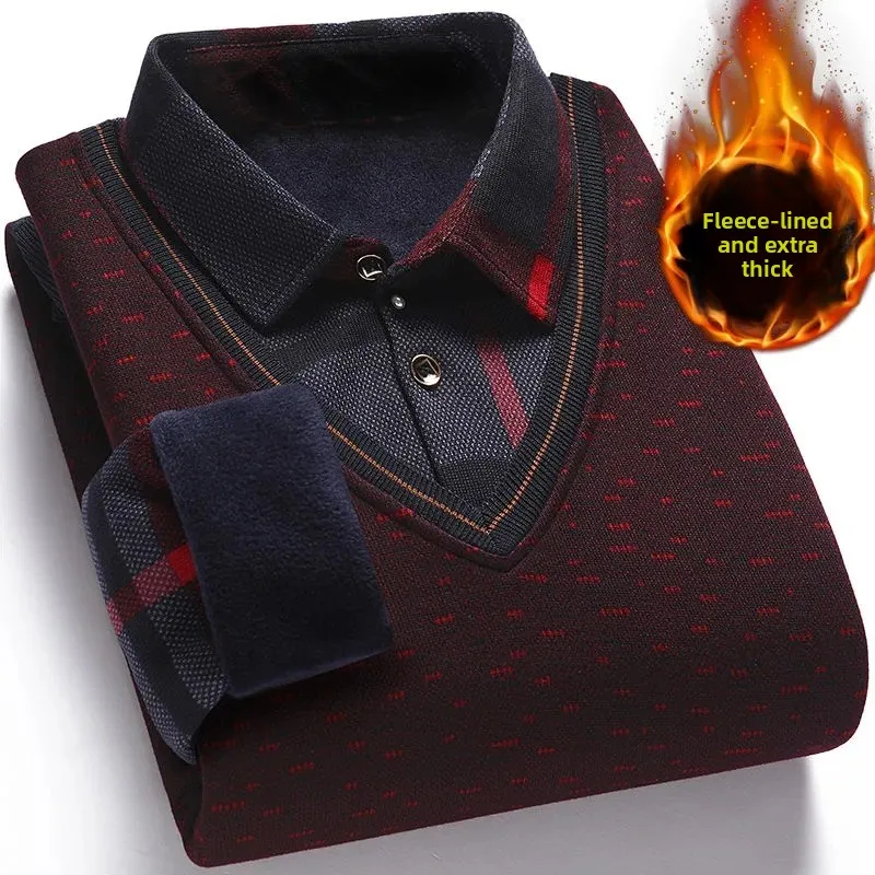 Thiened Fce Long Sve Knitted Sweater Fake Two-Piece Men's irt Collar Base irt Warm Top for Middle-Aged And ly
Thiened Fce Long Sve Knitted Sweater Fake Two-Piece Men's irt Collar Base irt Warm Top for Middle-Aged And ly