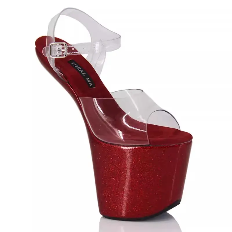 Sexy Peep Toe Rootless Sandals Solid Clear PVC Buckle Straps Horseshoe 20cm High Heels Summer Women New Platform Party Shoes
Sexy Peep Toe Rootless Sandals Solid Clear PVC Buckle Straps Horseshoe 20cm High Heels Summer Women New Platform Party Shoes