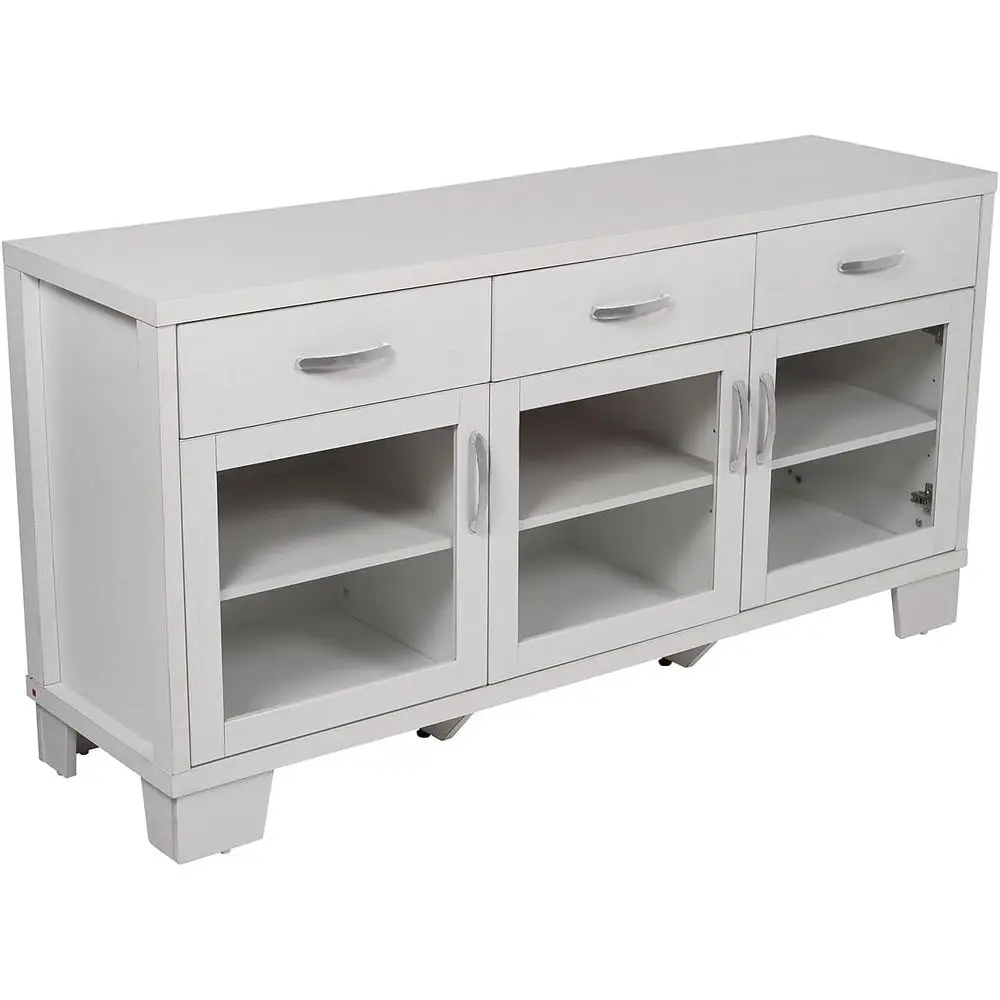 White 59 Engineered Wood Sideboard with 3 Tempered Glass Doors and Drawers
White 59 Engineered Wood Sideboard with 3 Tempered Glass Doors and Drawers