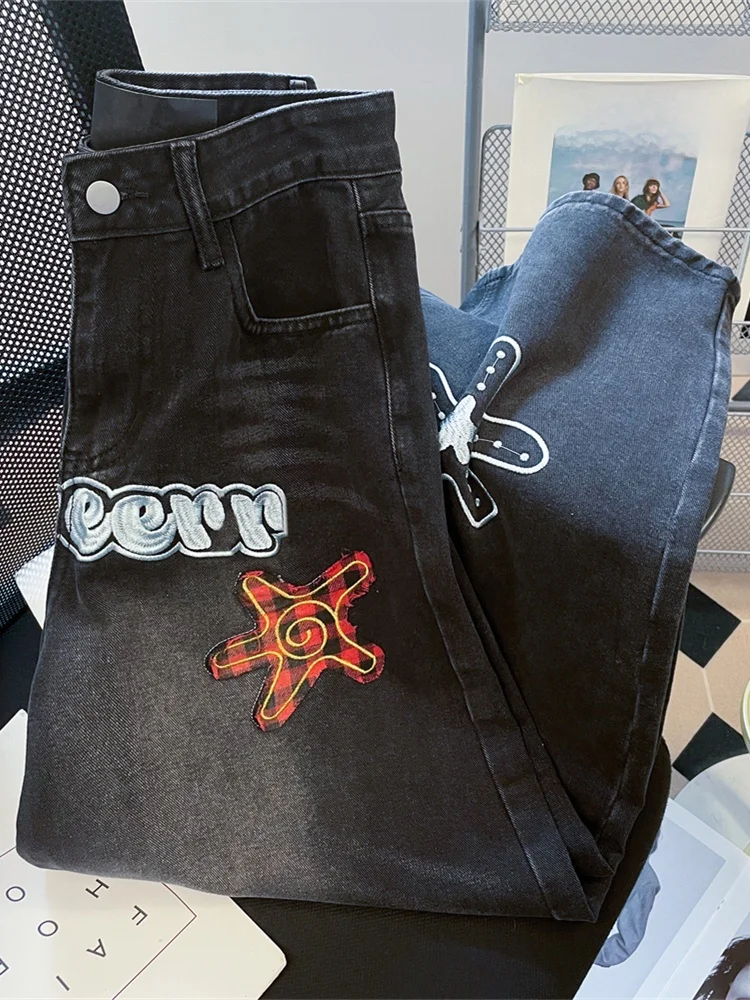 Waed American Streetwear Brand Off Embroidered Star Denim Jeans Women's Casual High Waist Straight Leg Retro Feel
Waed American Streetwear Brand Off Embroidered Star Denim Jeans Women's Casual High Waist Straight Leg Retro Feel