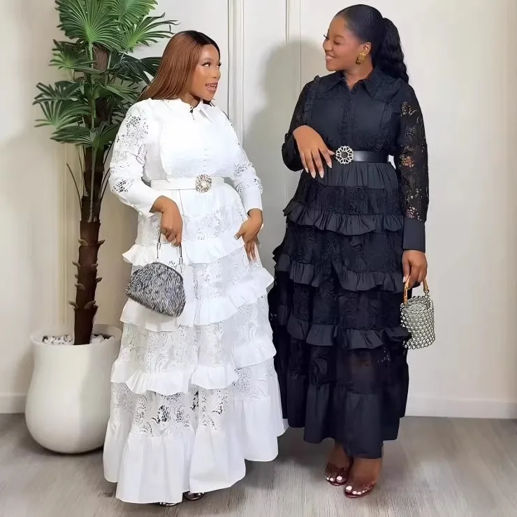 QMANSHA Plus Size Lace Tiered Maxi Dress Long Sleeve Shirt Collar Ruffle Layered Formal Evening Party Wedding Gown for Women
QMANSHA Plus Size Lace Tiered Maxi Dress Long Sleeve Shirt Collar Ruffle Layered Formal Evening Party Wedding Gown for Women