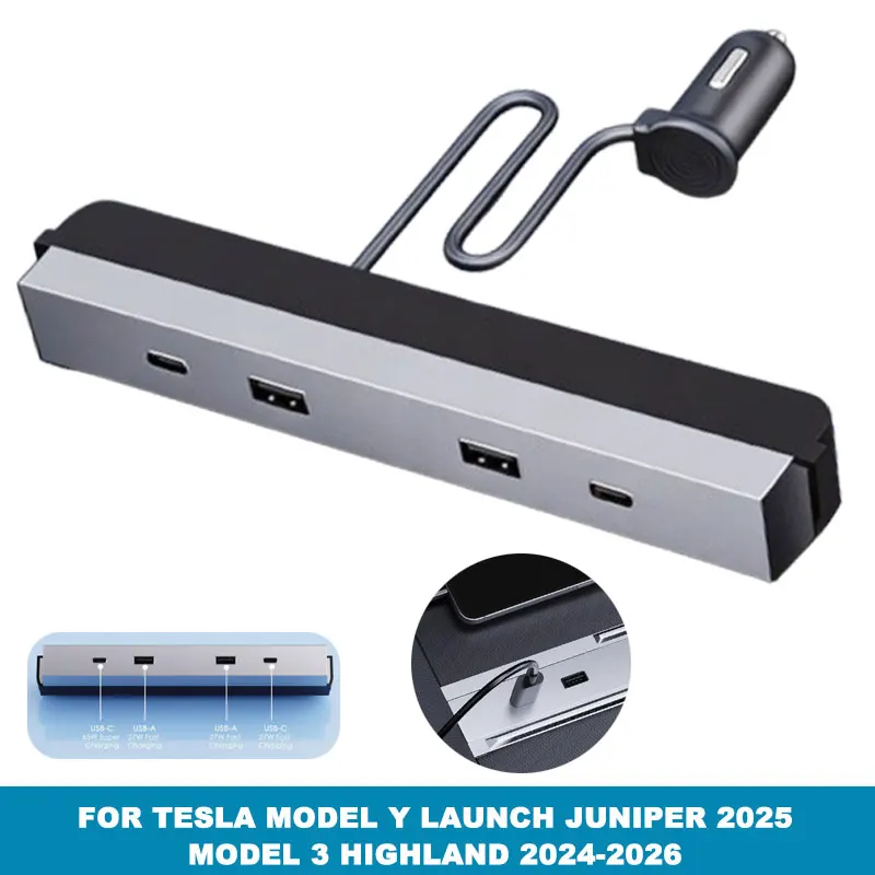 For TSL Tesla Model Y Juniper 2025 Model 3 Highland 2024-2026 65W Type-C USB HUB Central Control Fast Charging Expansion Dock
For TSL Tesla Model Y Juniper 2025 Model 3 Highland 2024-2026 65W Type-C USB HUB Central Control Fast Charging Expansion Dock