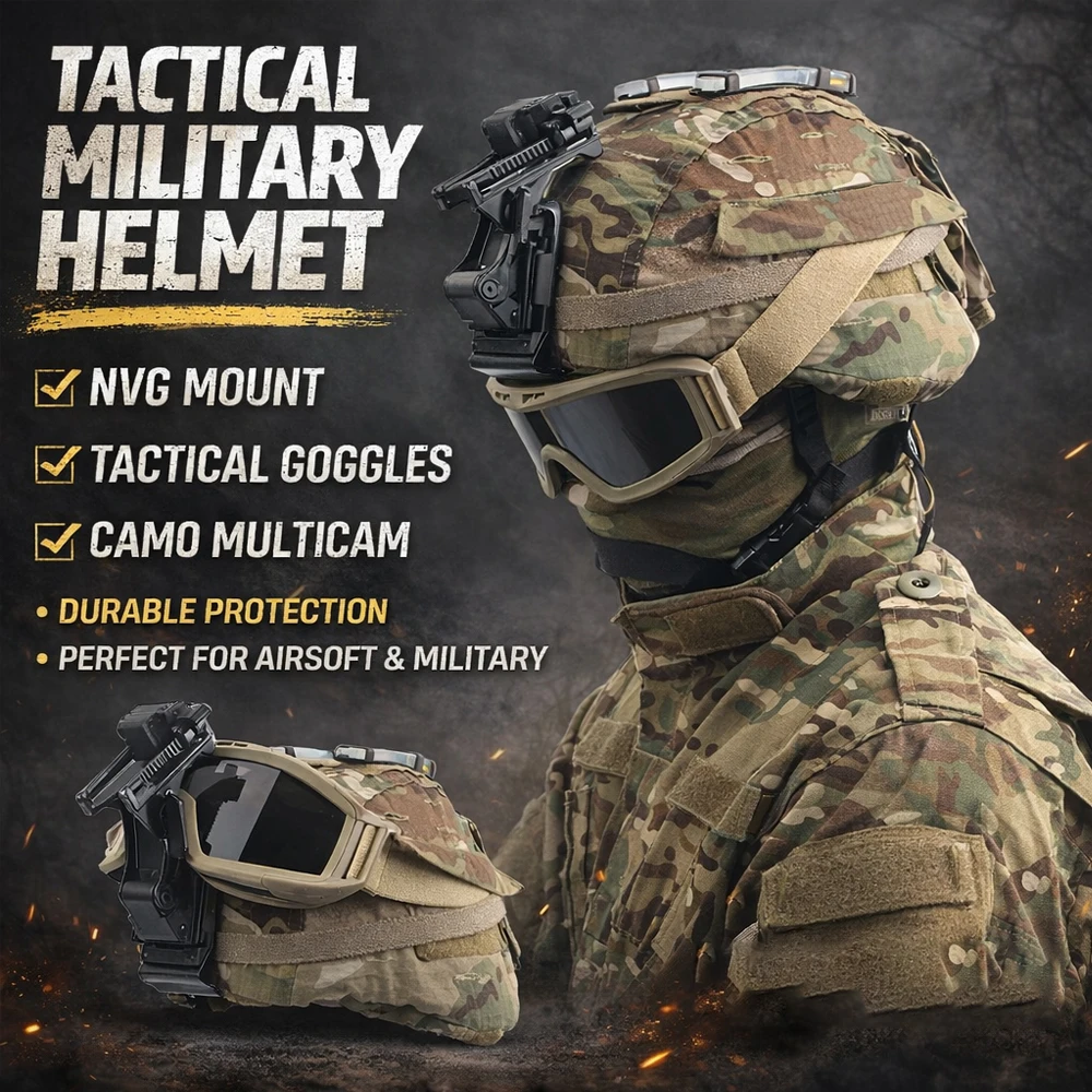 Heavy Duty MICH2000 Tactical Helmet Set wiht Helmet Cloth Goggles and Mount Kit Full Covered Military Protective Combat Airsoft
Heavy Duty MICH2000 Tactical Helmet Set wiht Helmet Cloth Goggles and Mount Kit Full Covered Military Protective Combat Airsoft