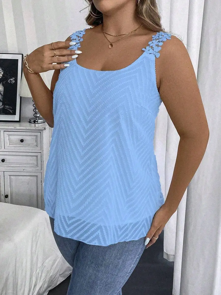 Loose Fit Solid Color Lace Trim Camisole Sky Blue
Loose Fit Solid Color Lace Trim Camisole Sky Blue
