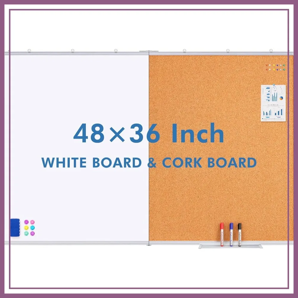 48x36 Magnetic Whiteboard & Cork Board Combo, Wall-Mounted Dry Erase Bulletin Board for Home School Office
48x36 Magnetic Whiteboard & Cork Board Combo, Wall-Mounted Dry Erase Bulletin Board for Home School Office
