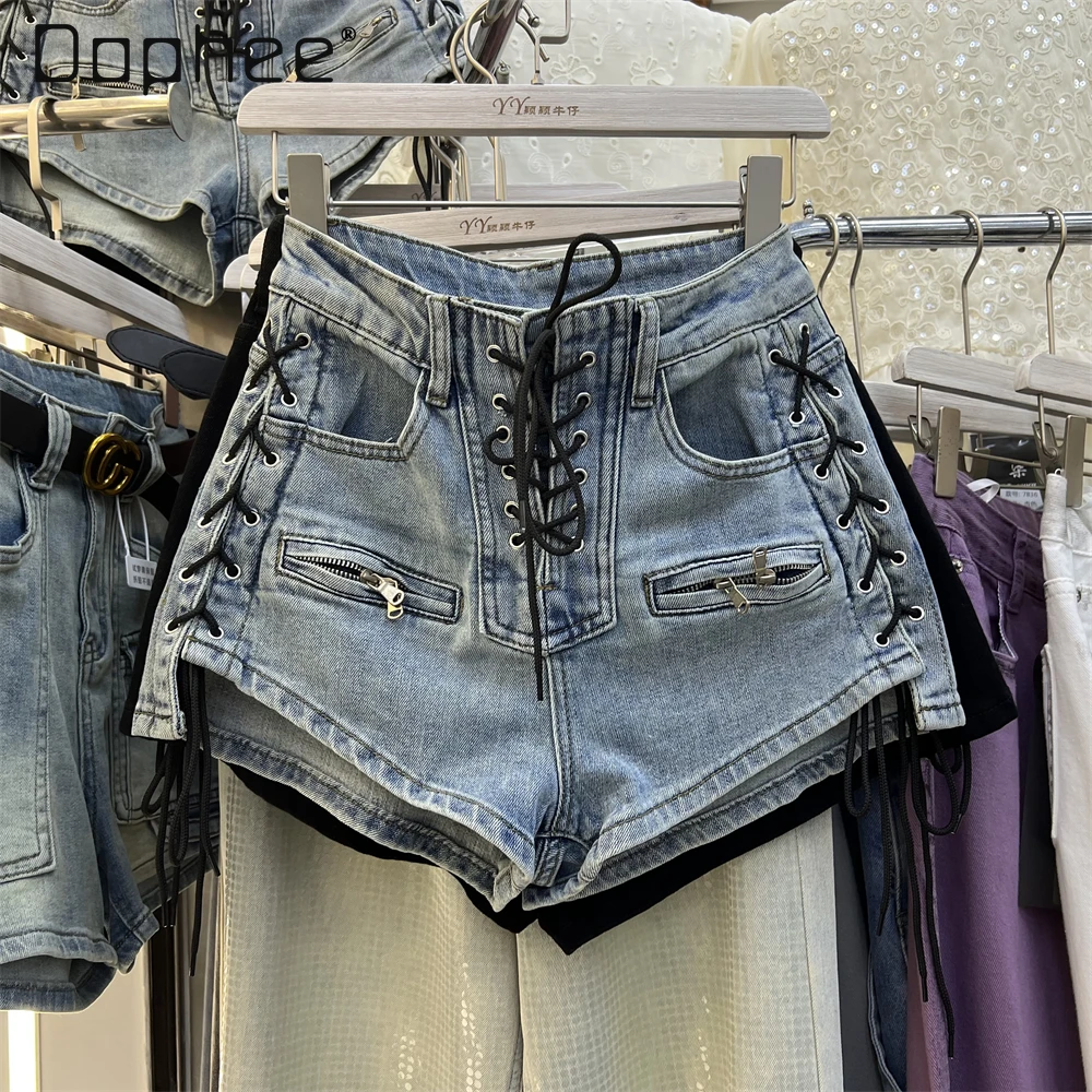 Sexy Lace Up Denim Shorts Female Bandage Zipper High Waist A Line Jeans Shorts Streetwear Korean Style Fashion Blue White Black
Sexy Lace Up Denim Shorts Female Bandage Zipper High Waist A Line Jeans Shorts Streetwear Korean Style Fashion Blue White Black