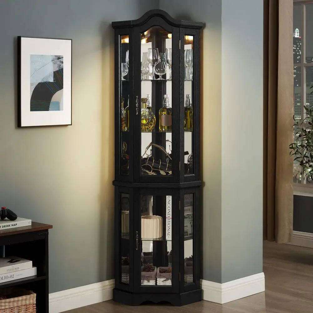 Lighted Corner Curio Cabinet,Inside Mirror Corner Glass Display Case with Tempered Glass Door for Living Room, Antique Collecti
Lighted Corner Curio Cabinet,Inside Mirror Corner Glass Display Case with Tempered Glass Door for Living Room, Antique Collecti