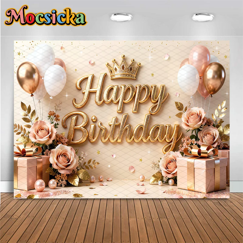 Mocsicka Rose Gold Happy Birthday Photography Backdrop Crown Flower Gift Box Background Cloth Women Girl Party Decor Photo Booth
Mocsicka Rose Gold Happy Birthday Photography Backdrop Crown Flower Gift Box Background Cloth Women Girl Party Decor Photo Booth