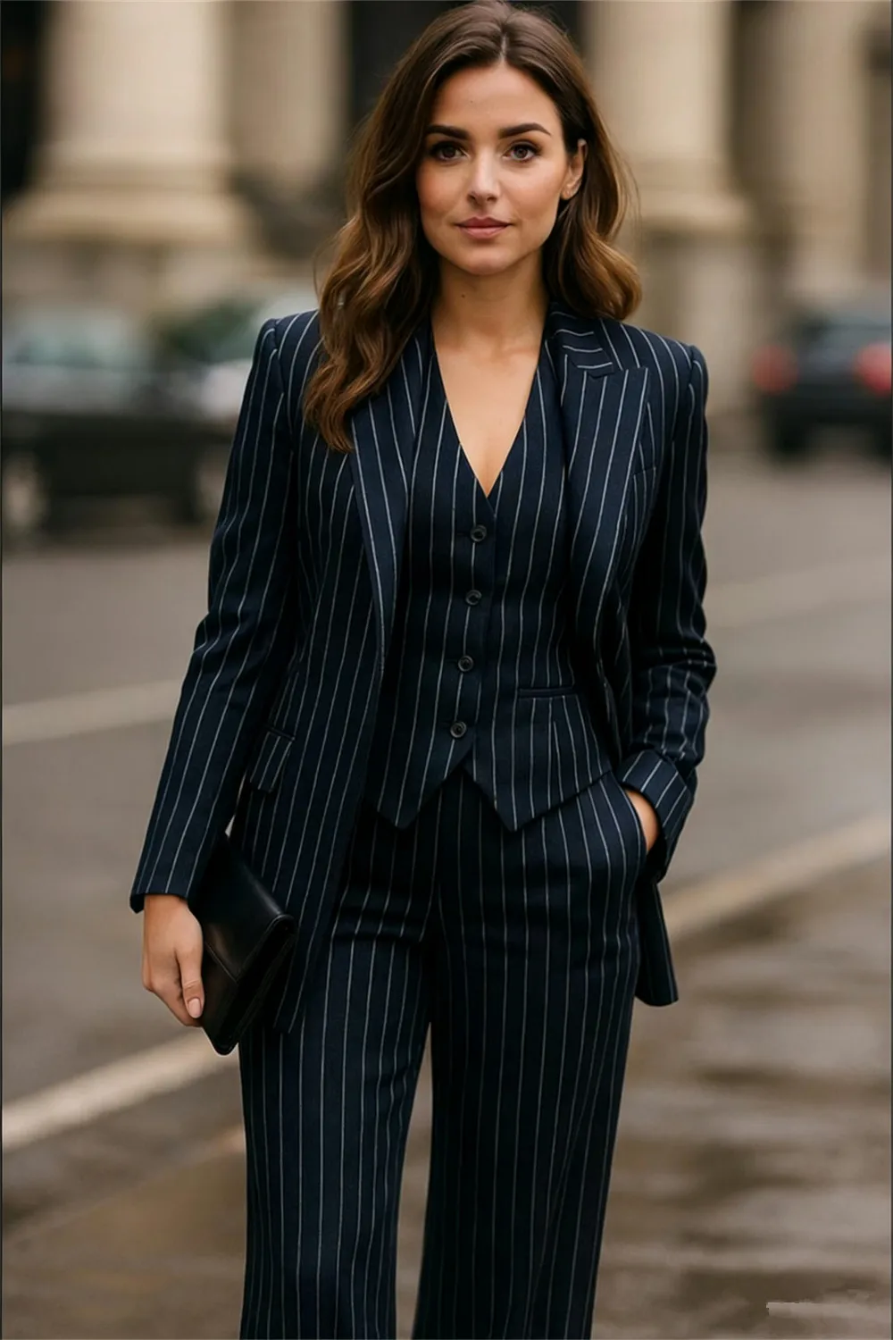 Dark Navy Blue Pinstripe Women's Pinstripe Women's Suit 3 Pcs Elegant Business Party Wear Chic Office Wear (Blazer+Vest+Trousers
Dark Navy Blue Pinstripe Women's Pinstripe Women's Suit 3 Pcs Elegant Business Party Wear Chic Office Wear (Blazer+Vest+Trousers