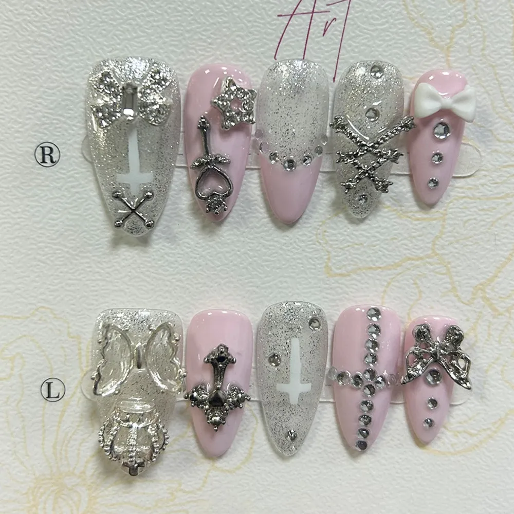 Y2K Cute Gyaru French Almond Handmade Press On Nails 3D Butterfly Star Cross Diamond Fake Nails Pink Bow Silver Glitter Nail Art
Y2K Cute Gyaru French Almond Handmade Press On Nails 3D Butterfly Star Cross Diamond Fake Nails Pink Bow Silver Glitter Nail Art